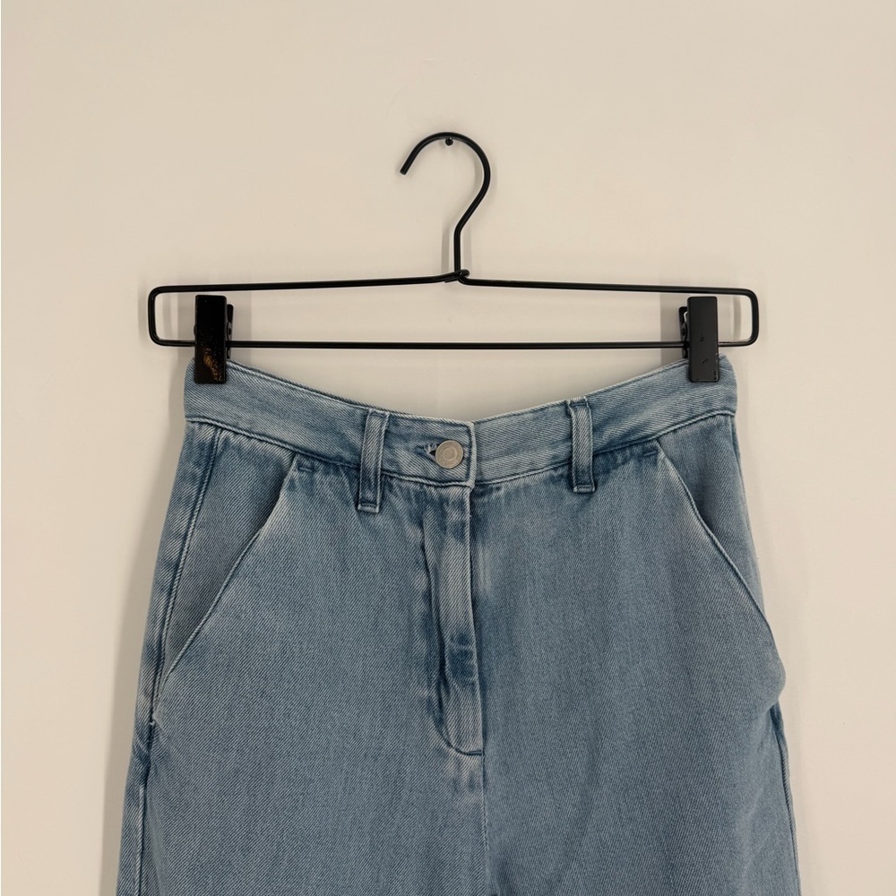 Cos Wide Straight Leg High Waisted Denim Trousers In Light Blue